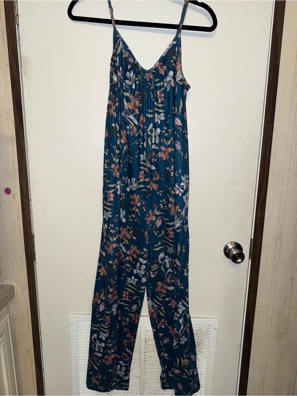 Teal Floral Spaghetti-Strap Jumpsuit